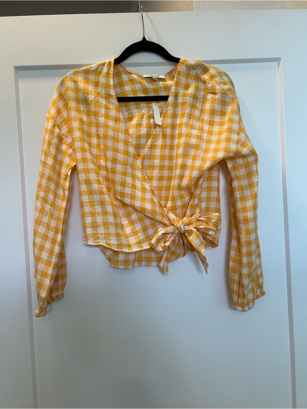 Madewell Yellow Gingham Wrap Blouse